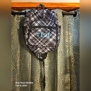 THIRTY ONE Black Plaid Backpack Sling Messenger Diaper Laptop Bag